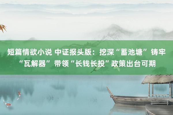 短篇情欲小说 中证报头版：挖深“蓄池塘” 铸牢“瓦解器” 带领“长钱长投”政策出台可期