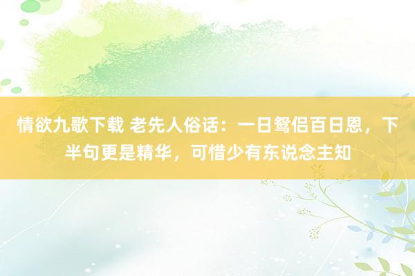 情欲九歌下载 老先人俗话：一日鸳侣百日恩，下半句更是精华，可惜少有东说念主知