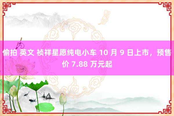 偷拍 英文 祯祥星愿纯电小车 10 月 9 日上市，预售价 7.88 万元起