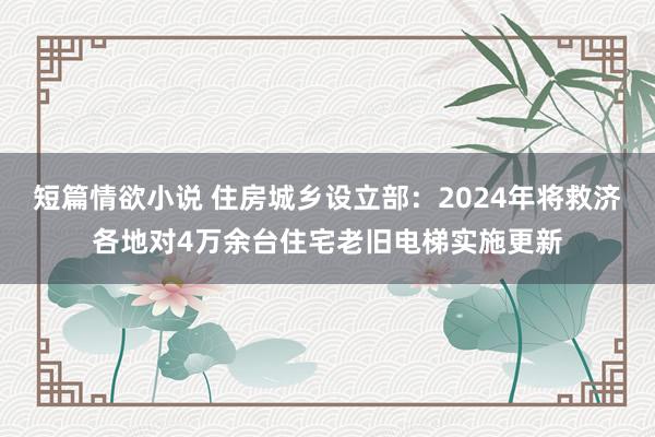 短篇情欲小说 住房城乡设立部：2024年将救济各地对4万余台住宅老旧电梯实施更新