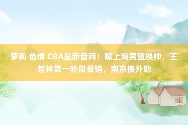 萝莉 色情 CBA最新音问！曝上海男篮换帅，王哲林第一阶段报销，南京换外助