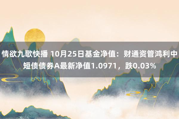 情欲九歌快播 10月25日基金净值：财通资管鸿利中短债债券A最新净值1.0971，跌0.03%