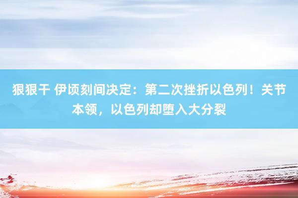 狠狠干 伊顷刻间决定：第二次挫折以色列！关节本领，以色列却堕入大分裂