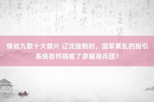 情欲九歌十大禁片 辽沈接触时，国军紊乱的指引系统若何捐躯了廖耀湘兵团？