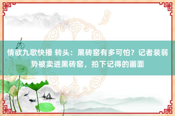 情欲九歌快播 转头：黑砖窑有多可怕？记者装弱势被卖进黑砖窑，拍下记得的画面