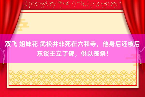 双飞 姐妹花 武松并非死在六和寺，他身后还被后东谈主立了碑，供以丧祭！