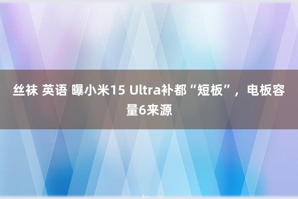 丝袜 英语 曝小米15 Ultra补都“短板”，电板容量6来源