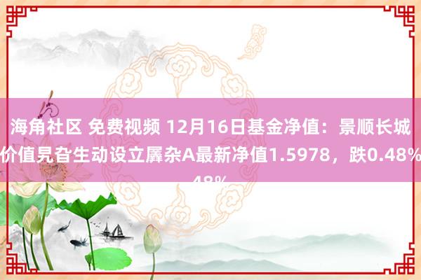 海角社区 免费视频 12月16日基金净值：景顺长城价值旯旮生动设立羼杂A最新净值1.5978，跌0.48%