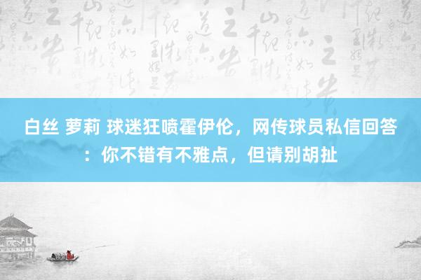 白丝 萝莉 球迷狂喷霍伊伦，网传球员私信回答：你不错有不雅点，但请别胡扯