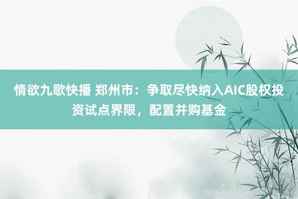 情欲九歌快播 郑州市：争取尽快纳入AIC股权投资试点界限，配置并购基金